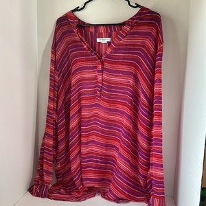 Liz Claiborne woman striped sheer long sleeve top size 3x purple red pink